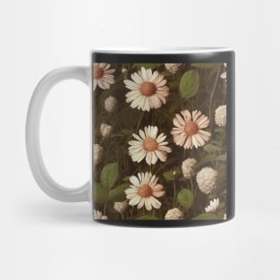 Vintage Daisy Pattern in Ivory and Olive Green Mug